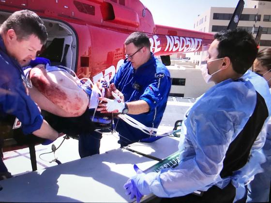 EMERGENCY MEDICAL CARE is the focus of Desert Doc, the new documen-tary filmed in part by Menard's own Steve Roberson. The photo above shows one of the real life emergency situations Steve filmed over 5 years at an Odessa hospital. Courtesy photo.