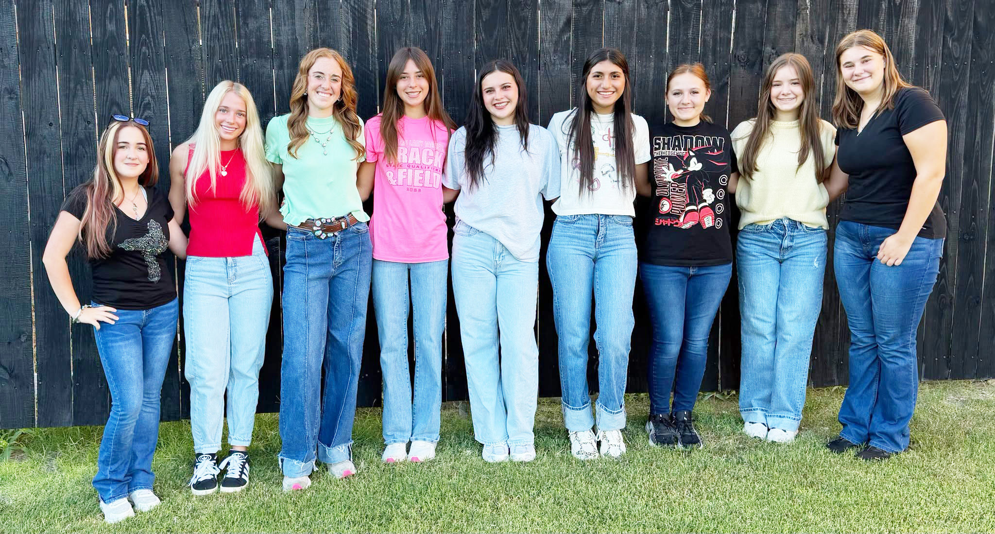 HOMECOMING COURT- Menard High School Band Sweetheart and Football Queen candidates have been announced. Winners will be crowned next Friday, Sept. 25, 2026 at halftime of the Yellowjackets v. Paint Rock game. Pictured left to right: Lilly Squiers (Band), Taytum Chambless (FB), Makenzie Wright (FB), Danni Ruiz (FB), Sabri Zamora (FB), Aubree Hernandez (FB), Kailey Morris (Band), Claire Corbin (Band), Kylee Sommerville (Band). Courtesy photo.