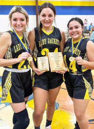 ALL TOURNAMENT HONORS in Rochelle went to Lady Jackets Korah Mayfield (all-tourney team), Makinley Kothmann (tournament MVP) and Tatum Ruiz (alltourney team). The team took first place in the tournament.