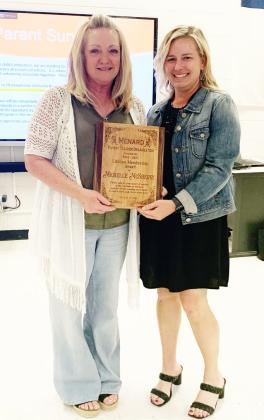 ABOVE- Lifetime Membership award recipient Michelle McSherry, left, is presented with her appreciation plaque by Valera Corbin, PTO president. Courtesy photo.