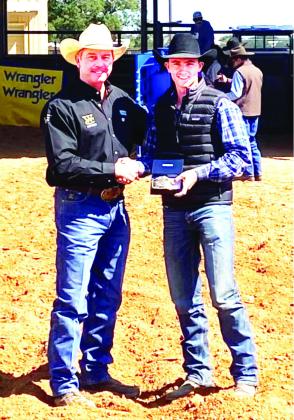 Sul Ross State University student and native Menardian Chisum Allen recently won the steer roping at the Weatherford College rodeo in Weatherford. Allen was an outstanding 11.2 seconds to win the first go and placed 4th in the second round, earning him the average buckle in memory of Mike Brown. Congratulations, Chisum!