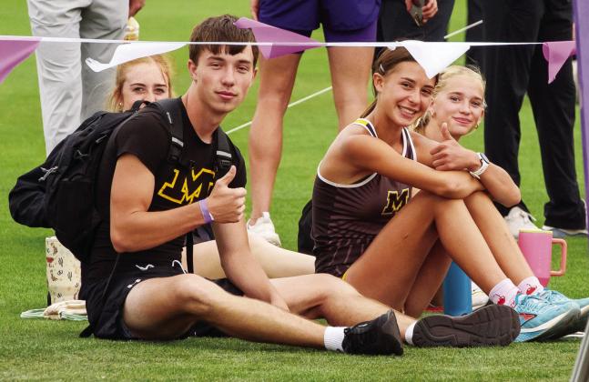 THUMBS UP for Makenzie Wright, Colby Powell, Danni Ruiz and Taytum Chambless at the regional track meet last week in Abilene where Powell and Ruiz earned their spots at the state meet on May 3. Nora Davis, photo.