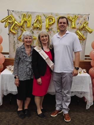RETIREMENT PARTY FUN- Native Menardian Trish Nasworthy (center) poses with her mother Patsy Decker (l) and son Eric Saun at her retirement reception in Grand Prairie on May 31. Courtesy Photo.