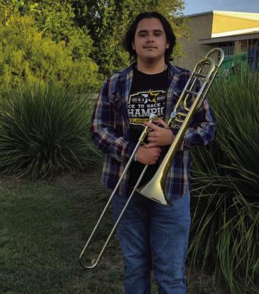 MHS senior Tristan Wilson, pictured above, recently earned 6th chair at the regional Association of Texas Small School Bands (ATSSB) Jazz competition. The accomplishment qualifies him to represent Menard High School as an official member of the Regional Jazz Band. Courtesy photo.