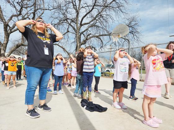 Menard ISD PreK through 8th grade was treated to an informative eclipse program this week, brought to them by Texas Tech-Junction educators. The youngsters learned what a total eclipse is, and how to view it safely. The program is in preparation for the April 8 total eclipse, in which eastern Menard County lies within the path of totality. Photo courtesy MISD.