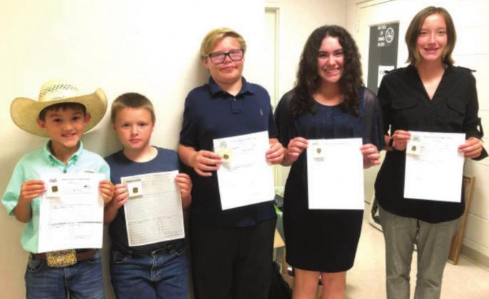 Project pin recipients, L to R: Jett Hicks, Beef; Seth Trimble, Beef; Trevor Hutchison, Food and Nutrition; Katleyn Maher, F &amp; N; Katherine Russell, F &amp; N.