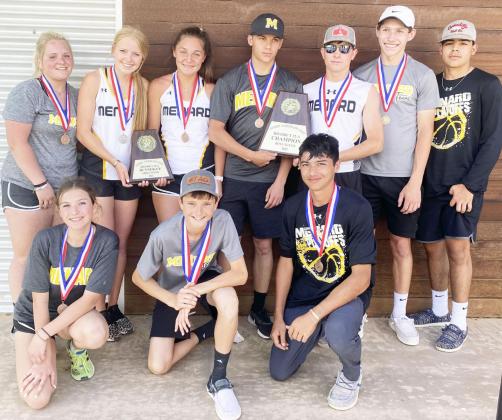 SERVING UP SOME DISTRICT TITLES- MHS tennis teams competed in the district tennis tournament on Tuesday, March 29 in San Angelo. Pictured are front row, left to right: Kendall Lawler, Roy Brown, Kolton Whitaker. Back row: Mackenzie Wagner, Addy Bannowsky, Makinley Kothmann, Joel Guerrero, Houston Hayes, Wyatt Terrell, Jay Guerrero. Courtesy photo.