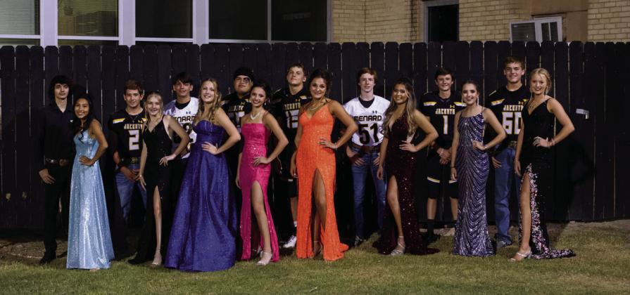 2022 MHS HOMECOMING COURT AND ESCORTS: Front row left to right: Nadia Garcia, Kaitlyn Whitaker, Cozetter Halley, Hailey Ruiz, Makinley Kothmann, Ileana Baker, Aminy Anderson, and Addy Bannowsky. Back row: Michael Meddaugh, Eli Kothmann, Naithan Gonzales, Amos Hesbrook, Joel Guererro, Bryce Davis, Roy Brown, and Cado Bannowsky.