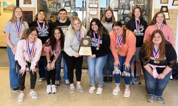 ONWARD AND UPWARD- is the MHS OAP cast and crew pictured above. Front row, left to right: Ileana Baker, Jailah Payton, Mackenzie Wagner, Kailey Zimmerman, Kristen Portilla, Alice Wood. Back row: Cozette Halley, Izabella Morales, Kevin Johnson, Khloe McCaffrey, Katherine Russell, Kasey McCollom. Not pictured is Audrey Mazac. Courtesy photo.
