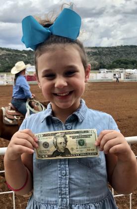 Ellie Hand recently won the mutton bustin’ at the Junction rodeo.