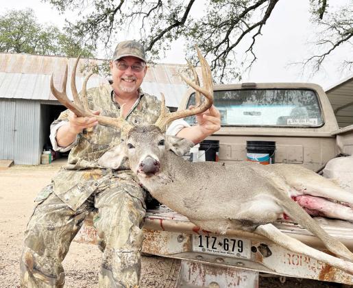 Greg Buttry, Ft. Worth friend of Gregory Napier,harvested this nice 10 point buck off Napier’s ranch in northeast Menard County. The buck’s B&amp;C green score was 152-2/8”. Greg Napier, photo.