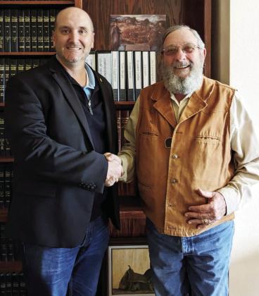 Menard County Judge Brandon Corbin, left, with newly appointed TSHL member Richard “Dick” Winters. Winters was apointed to an unexperied term and will be subject to election to retain his seat following the completion of this term. Courtesy Photo.