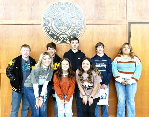 MHS sophomores attended a leadership forum at Angelo State University on Tuesday. They participated in group activities and heard from a panel of community leaders in San Angelo about good leadership techniques. Pictured above, left to right front row: Korah Mayfield, Chloe Whitson, Tatum Ruiz. Back row: Mathis Martin, Eli Kothmann, Colby Powell, Logan Powell, Izabella Morales. Courtesy photo.