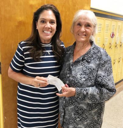 New Menard High School teacher Erica McKey with Menard, Kimble and Mason TRT 2nd VP Mrs. Marcy Holmes-Wheeler. Courtesy photo.