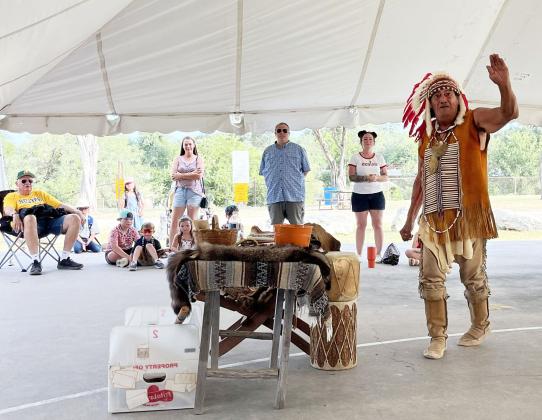 Menard’s own ‘Chief Broken Eagle,’ Ray Hernandez, continues to educate and entertain crowds across the state. Most recently he was in Crawford, TX, at their historical society’s July 4th festivities sharing history through presentations and conversations involving his authentic clothing, teepee, rain-stick and other items. Courtesy photos.