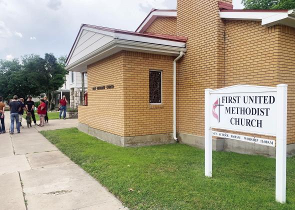 CHURCH MEMBERS filled the sanctuary of the First United Methodist Church in Menard on Monday. The meeting was called as the congregation’s official vote to disaffiliate from or to remain under the charge of the United Methodist Church organization. Methodist churches across the country will hold the same vote if they have not already. TMN photo.