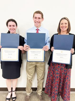 Pictured Left to Right: Katelyn Maher (Gold Star Award Recipient), Wyatt Terrell (Gold Star Award Recipient) and Ashley Sloan (Silver Clover Recipient). Not pictured Cristy Burch (Silver Clover Recipient). Courtesy photo.