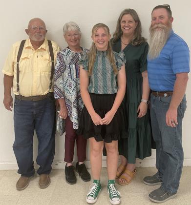 The Burch family attended the Area II SWCD banquet in Wall. pictured (l to r) grandparents Larry and Paula Burch, Caitlyn, and parents Cristy and Brandon Burch. Caitlyn Burch is a sixth grader from Menard Junior High School. She participates in the Hill County Youth Commercial Heifer Show and is 2nd Vice President of Menard’s Junior 4-H Club. In her free- time she likes to paly tennis and has a goal of winning State in high school. Caitlyn also enjoys playing her trumpet and piano.