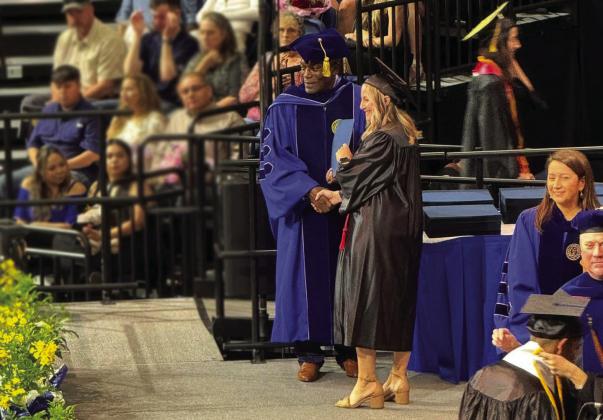 Menard’s Kyra Ramon, shown above receiving her college diploma, graduated from Angelo State University on Saturday, May 11 with an English degree including Secondary Education Certification. Ramon completed her student teaching at Mason ISD and plans to teach English in the area in the fall. Courtesy Photo.