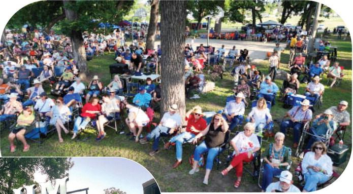 RIGHT- This aerial shot, taken prior to Asleep at the Wheel taking the brand new Max Hooten stage, captures hundreds of attendees enjoying the fair weather and friendly crowds under the ancient pecan trees on the San Saba River. Menard County Chamber of Commerce's River Rat Music Fest was held Saturday evening. Photo courtesy Rafter N Photography.