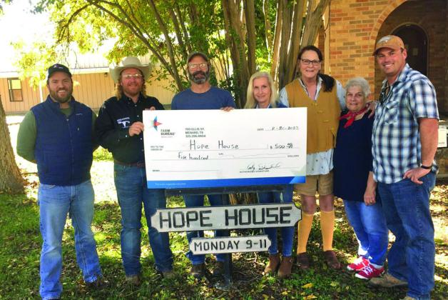 GIVING BACK- Farm Bureau donated $500 to the Hope House, the Menard food pantry that feeds almost 200 Menard area families per month. Pictured (l to r): Zach Nash, Farm Bureau agent; Cody Swindall, Farm Bureau Board of Directors; John Pollard, Hope House; Melanie Cruz, Hope House; Beverly Malcolm, Hope House; Louise Whitson, First Methodist Church; Tyson Roll, Farm Bureau Board of Directors. Courtesy photo.