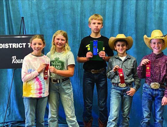 Menard County 4-H Members put their public speaking skills on display last week at the District 7 4-H Round Up Competition in San Angelo and came out on top! Members with placing (l to r) Saydee Meadow and Daphne Mews-2nd place-Ag and Natural Resources Category – “How to ID Plants”; Roy Mews-1st Place – STEM Category – “How Generators Work”; George Corbin and Gus Wright-2nd Place – Sheep and Goat Category – “Sheep vs Goats.” Courtesy Photo.