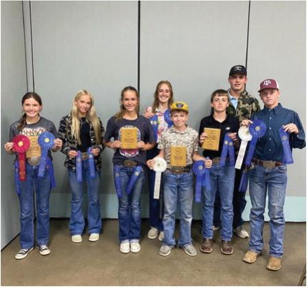 WILD AND WOOLY- The Menard 4-H Wool Juding Team displaying their wares (l to r) are Kate Baker, Taytum Chambless, Channing Chambless, Makenzie Wright, O’Dan Wright, Kallan Wright, Cado Bannowsky, and Kade Bannowsky. Courtesy Photo. Menard 4-H junior Plant ID and Range Evaluation teams place 2nd in Sonora contest