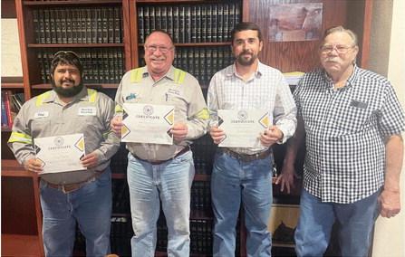 At the September meeting of the Menard County Commissioners Court, the hardworking County Road &amp; Bridge crew was recognized for their service to the county. Pictured above, left to right are crew members Tony Aguilar, Bruce Toeppich, James Davis, and Commissioner Ed Keith. Courtesy photo.