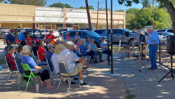On Tuesday, October 14, a Charlie Kirk remembrance service was held locally at American Legion Park in Menard. Calvary Episcopal’s Chris Roque provided an opening prayer, First Baptist Church of Menard Pastor Grady Arnold spoke on the occasion, and John Brantley led music and singing. Courtesy photo.
