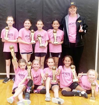 BALLIN’ CHAMPS- The Menard 3/4 grade girls celebrated their undefeated season and tournament win last Saturday. Pictured are, front row left to right- Saydee Meadow, Linah Wright, Braylie Ortega, Rylee Ruiz, Daphne Mews. Back row: Molly Brown, Kate Baker, Shelby Compton, Denali Hernandez, coach Tami Russell. Not pictured, but just as important to the succesful season is Elisa Pecina, Nayeli Hernandez, Emma Rogers, and coach Lewis “Cedarberry” Baker. TMN photo.