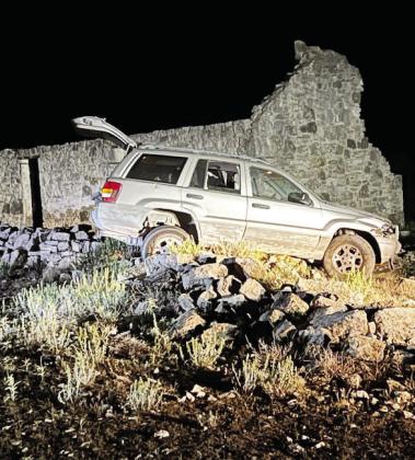 UP CLOSE, PRIVATE SITE TOUR- Kimble County Sheri Deputies and Texas DPS apprehended two suspects after their car high-centered on a ruins inside the Ft. McKavett State Historical Site. Courtesy photo.