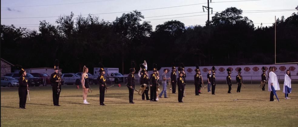 The Menard Yellowjacket Band comprised of 7th through 12th graders marched this year’s competition show, BIONIC, at a recent football game. Nora Davis photo.