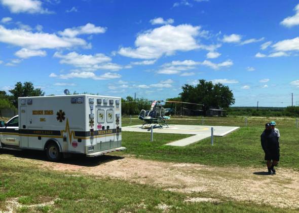 Shannon AirMed, pictured above, was able to land safely at the Ft. McKavett Volunteer Fire Department helipad to receive a critical patient from the local EMS. The helipad was paid for by generous donations from the community. Without those donations, the transfer would not have been possible, costing critical time in the emergency situation. Don’t forget your local volunteer fire departments when making donations, lives are saved! Courtesy photo provided by the Ft. McKavett VFD.