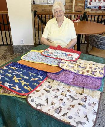 Menard Manor thanks Mrs. Carolyn Keith for making these nice fabric pouches that esidents can use to can hang on their walkers and carry their assorted items while they’re up and about. Thank you, Carolyn! Courtesy photo.