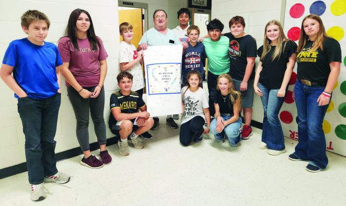 ABOVE- JH students with custodian Terry Estep. LEFT- Elementary students with custodian Josefina Resendiz. BELOW- High School custodian Luz Ugalde with her appreciation offering.
