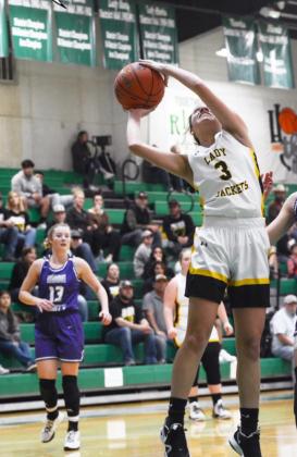 SHOOT FOR TWO- Senior Jalyn Montes goes up strong for a shot in her last high school basketball game.