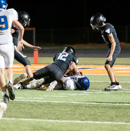 Caden Bounds sacks the Veribest QB last week. The road game against Veribest wrapped up the JV season.