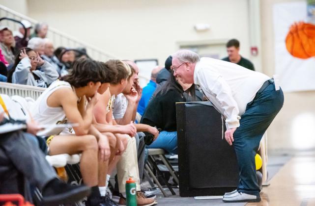 Boys’ head basketball coach Jeff Campbell addresses the
