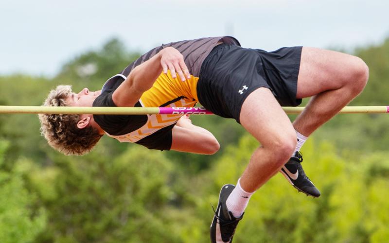 Junior Caden Bounds swept the gold medals in district and area high jump. Caden has cleared 5'10' and looks to improve his personal best to 6' this weekend.