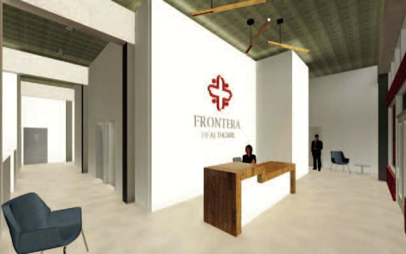 IN THE WORKS- the Frontera Healthcare Network's administrative hub will be built in the former NAPA Auto Parts building downtown. Above is an artist rendering of the lobby of the facility that will house Frontera administrative headquarters and feature spaces for community education programs and community collaboration. Frontera photo.