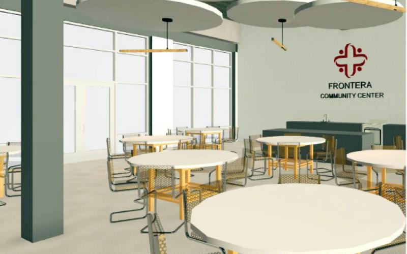 BELOW- A second artist rendering of one of the public spaces to be included in the newly-funded Frontera Healthcare Network administrative hub in the former NAPA Auto Parts store in downtown Menard. Frontera photo.