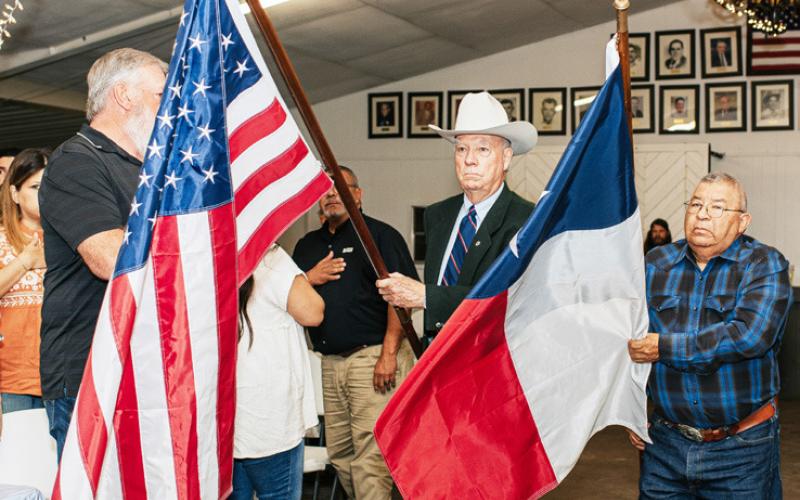Terry Kelley and Butch Aguilar had the honor of opening the banquet by posting the colors. R. Guerrero, photo.