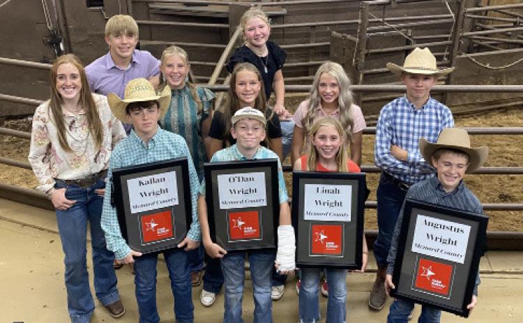 Future Ag producers from Menard participating in the Hill Country Youth Commercial Heifer Show pictured front row (l to r): Kallan Wright, O’Dan Wright, Linah Wright, Gus Wright. Middle row: Makenzie Wright, Caitlyn Burch, Channing Chambless, Taytum Chambless, Roy Mews. Back row: Benjamin Burch and Daphne Mews. Each contestant was provided with a new pen sign featuring their name and county by Menard County Farm Bureau, pictured above. Courtesy Photo.