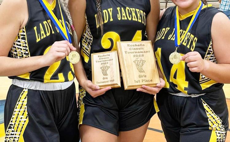 ALL TOURNAMENT HONORS in Rochelle went to Lady Jackets Korah Mayfield (all-tourney team), Makinley Kothmann (tournament MVP) and Tatum Ruiz (alltourney team). The team took first place in the tournament.