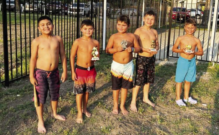Pictured above are the 10U boys award-earners left to right: Best at Bat- Isidrio Valdez; Most Valuable Player-Rylan Hodges; Cy “Youngster” Pitching Award- Rance Hodges; Most Improved Player- Ruger Castleberry; Golden Glove- Camden Ramon. MYB photo.