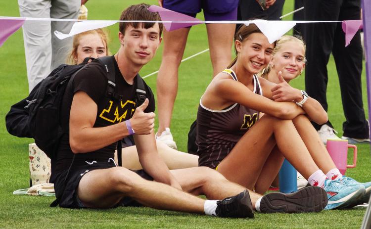 THUMBS UP for Makenzie Wright, Colby Powell, Danni Ruiz and Taytum Chambless at the regional track meet last week in Abilene where Powell and Ruiz earned their spots at the state meet on May 3. Nora Davis, photo.
