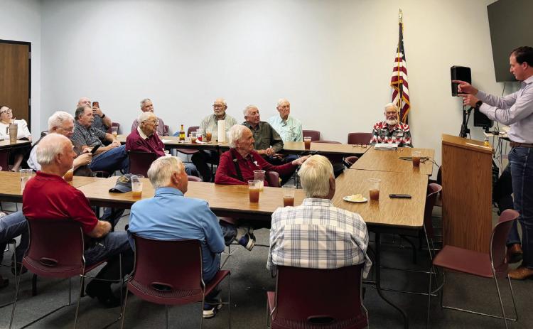 Congressman August Pfluger addresses the Business Association in Menard last week. Sandy Kothmann, photo.