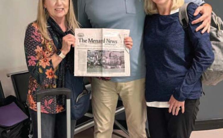 ITS A SMALL WORLD AFTER ALL- Trish Nasworthy (l) boarded a plane for her European vacation and by happenstance met David (middle) and Christi (r) Holland, who just happen to own property in Menard County off of FM 2092. Once the Menard County connected trio landed in Rome,Italy, Nasworthy convinced them to take a photo with the latest edition (at that time) of The Menard News.