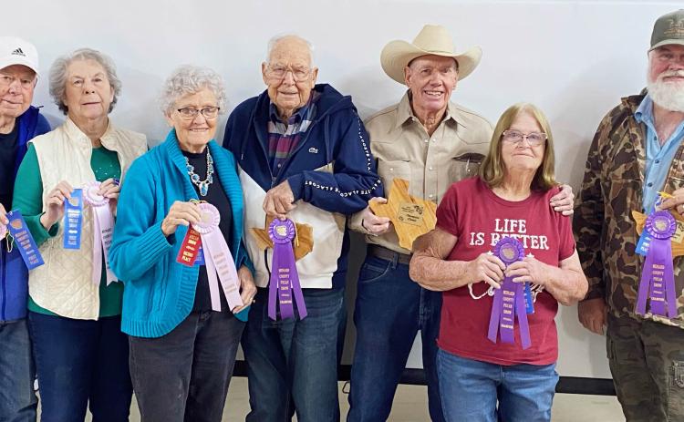 THE MENARD COUNTY PECAN SHOW took place before Christmas, and pictured are the various winners. Left to right: Novice and Ann Kniffen; Katherine and John Kniffen; Bill and Sandy Doyle; Barry Kniffen. Full results will be available in the January 11, 2024 newspaper. Courtesy photo.