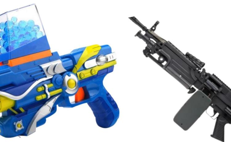ABOVE- Gel pellet shooters can be brightly colored, obvious toys, as pictured left. They can also resemble actual firearms, like the gel pellet gun pictured right. Both photos are stock images; not the apparatus used in this story.